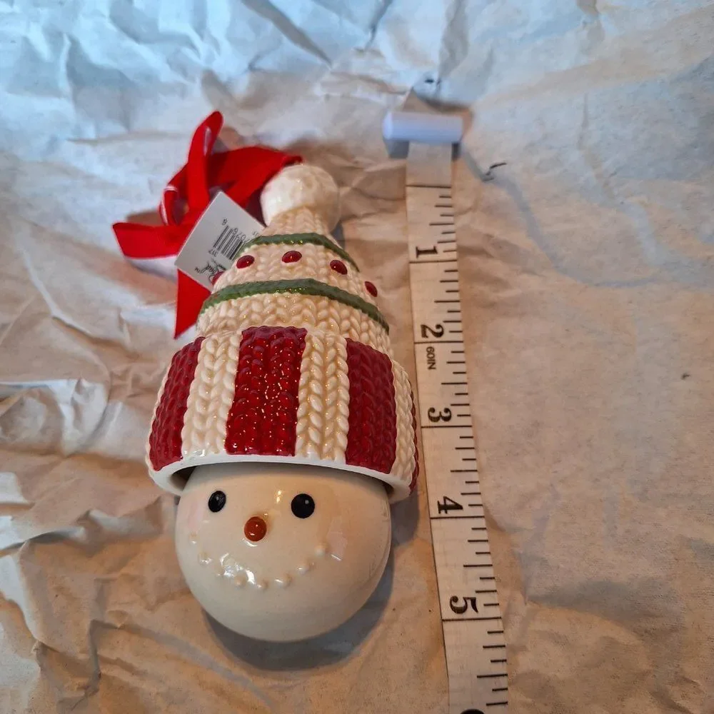 Grasslands Road Winter Snowman Knitted Look Hat Bell‎ Christmas Ornament Ceramic